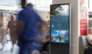 Hospital digital advertising screen promoting a cruise