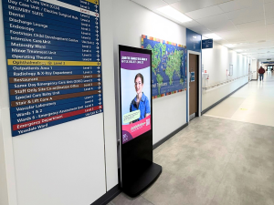 Image of a D6 advertising screen in West Cumberland hospital