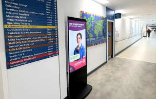 Image of a D6 advertising screen in West Cumberland hospital