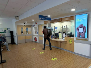 Image of a D6 advertising screen in Royal Lancaster hospital