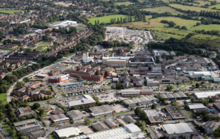 Aerial image of Wythenshawe Hospital and the surrounding area