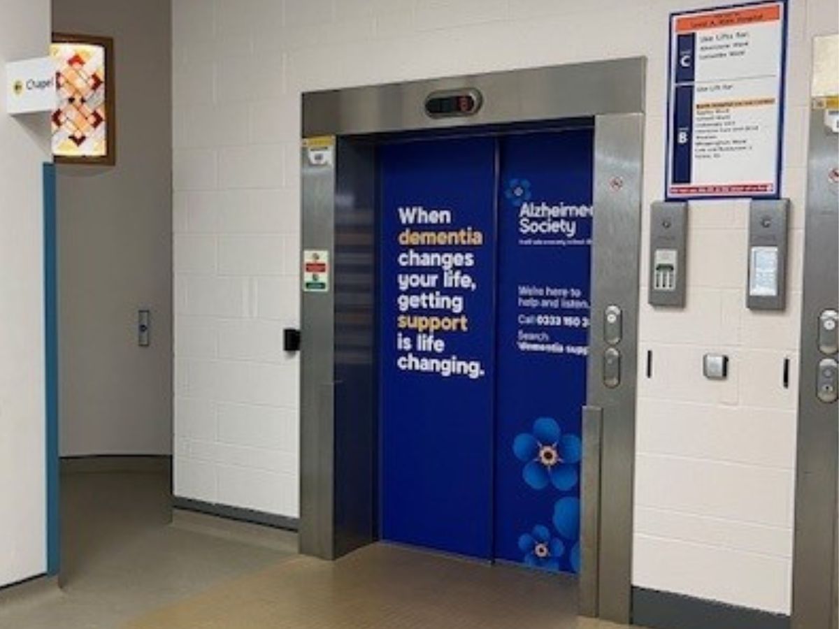 Image of lift wrap advert in hospital
