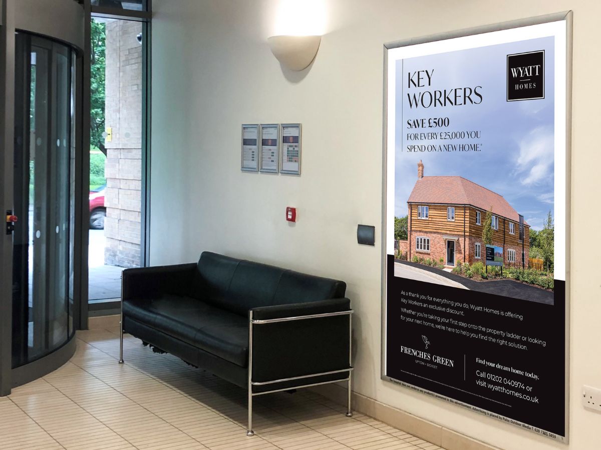 Image of Wyatt Homes advert in hospital entrance